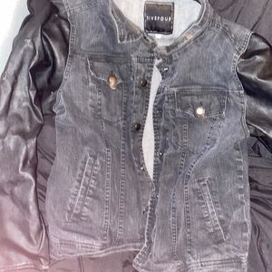 Faux leather jean jacket